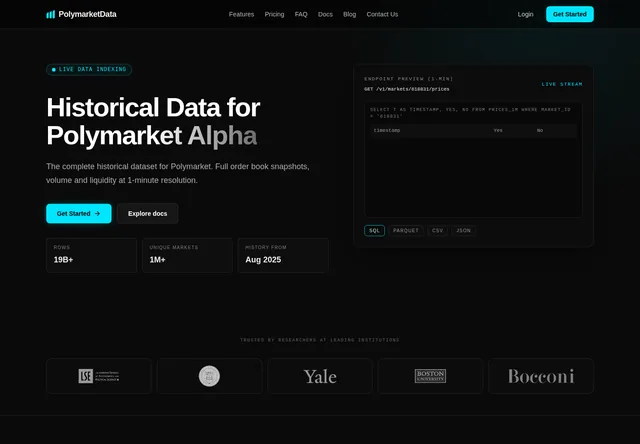 PolymarketData: Historical data API and delivery overview.