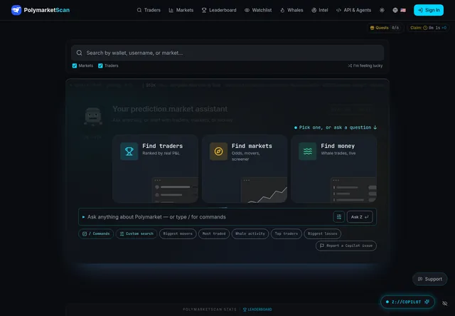 PolymarketScan: Market and wallet research entry point.