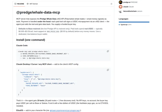 Predge Whale Data MCP: MCP package setup and payment model.