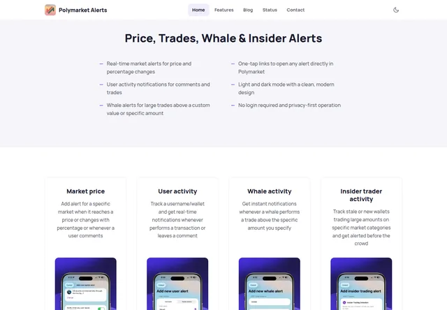 Polymarket Alerts — Price, Trades, Whale & Insider Alerts