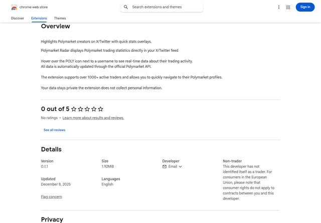 Polymarket Radar — Chrome store description