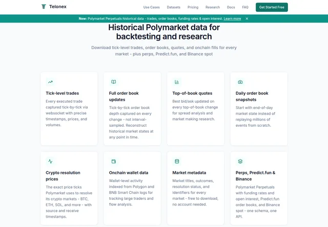 Telonex — Historical Polymarket data for backtesting and research