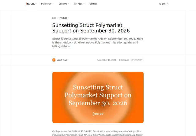 Struct: Polymarket service closure notice.